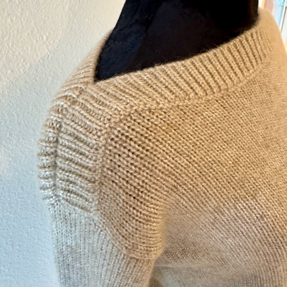 White House Black Market beige metallic knit boat neck wool blend sweater - Picture 2 of 7